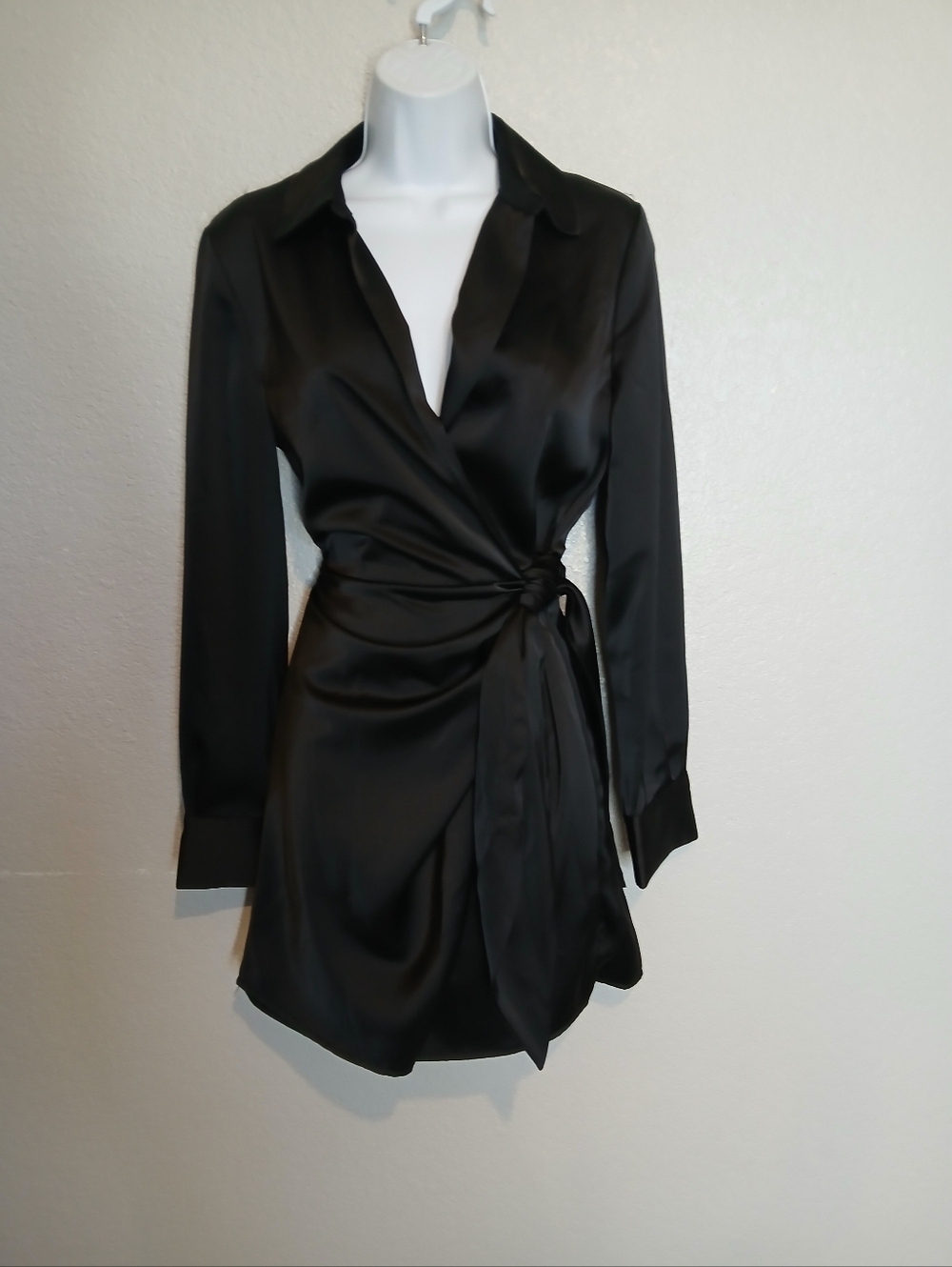 Scoot Black Satin Wrap Shirt Dress Size XS (0-2) Long Sleeve
